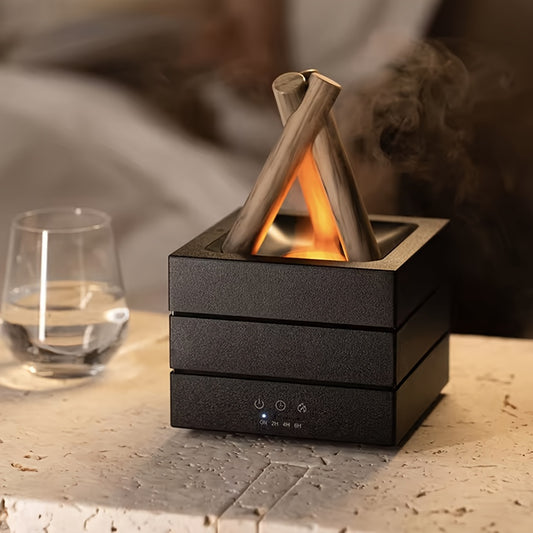280ml Flame Effect Essential Oil Diffuser & Humidifier – Simulated Campfire Mist, 7-Color LED Ambient Light, Quiet Soundwave technology, 2H/4H Timer, Auto Shut-off, Aromatherapy Air Freshener for Bedroom, Office, Yoga & Gifts