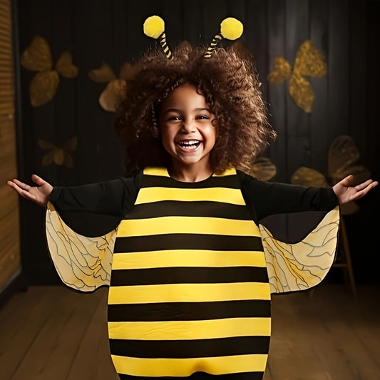 Adorable "Little Bee" Costume Set for Kids - Top + Wings + Headpiece + Sock Covers, Cute Striped Design, Perfect for Parties/Performances/Festivals and Stage Shows