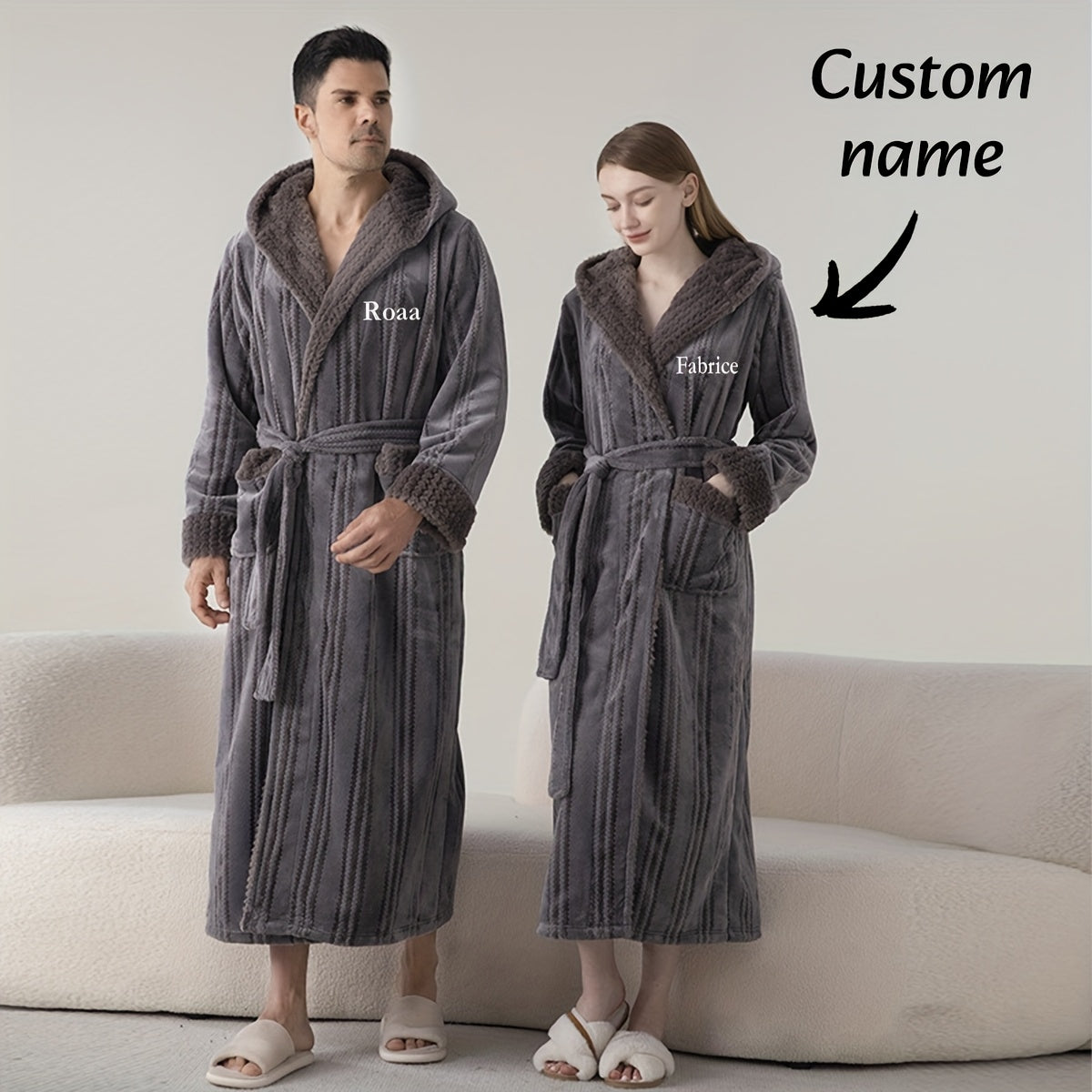 Personalized Couple Bathrobes - Custom Names/Initials, Thickened Coral Fleece Robes with Hood, Luxury Spa & Lounge Wear for Couples, Valentine'S Day, Anniversary, Birthday Gifts - Matching Bathrobe Sets for Him/Her, Anniversary Present