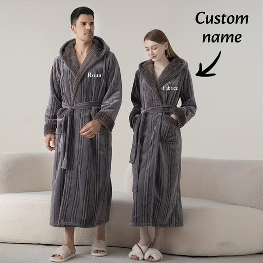 Personalized Couple Bathrobes - Custom Names/Initials, Thickened Coral Fleece Robes with Hood, Luxury Spa & Lounge Wear for Couples, Valentine'S Day, Anniversary, Birthday Gifts - Matching Bathrobe Sets for Him/Her, Anniversary Present
