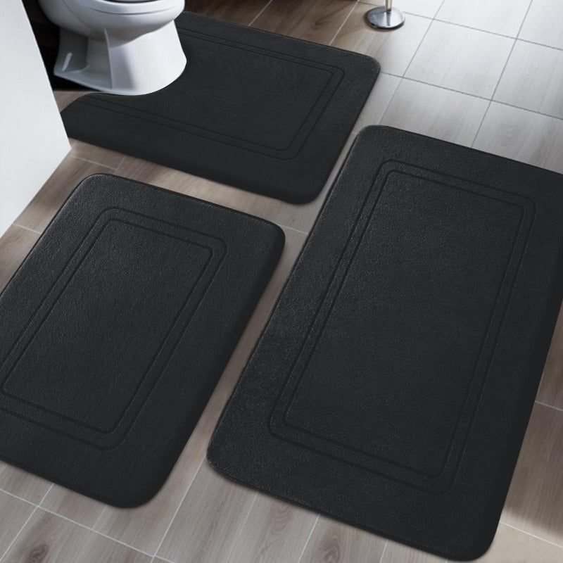 3pcs Soft Purple Memory Foam Bathroom Mats - Non-Slip, Ultra Absorbent, Machine Washable, U-Shaped Toilet Stands, Polyester Blend, Lightweight, Rectangular Design for Bathroom Floor, Bathroom Floor Mat|Ushaped Toilet Mat|Polyester Blend Mat, Bathroom Mat