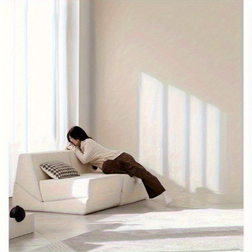Space Memory Foam Cube Lazy Sofa - Foldable Folding Bed with Anti-Collapse System, Portable for Living Room, Bedroom & Study | White, No Assembly Required, Multi-Purpose Use, Space-Saving Furniture, Minimalist Design, Collapsible Sofa Bed | Minimali