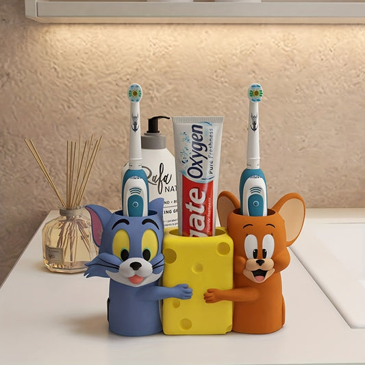 WB New Tom and Jerry Creative Bathroom Electric Toothbrush Holder and Toothpaste Organizer Base Decorative, Suitable for Electric Toothbrushes and Toothpaste, Multi-functional Storage Rack, No Drilling Required, Toothbrush And Toothpaste Rack