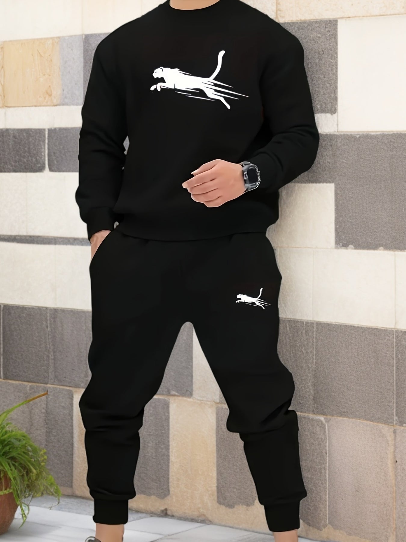 Men'S Casual Sports Suit Sweatshirt And Pants Tracksuit Fashion Logo