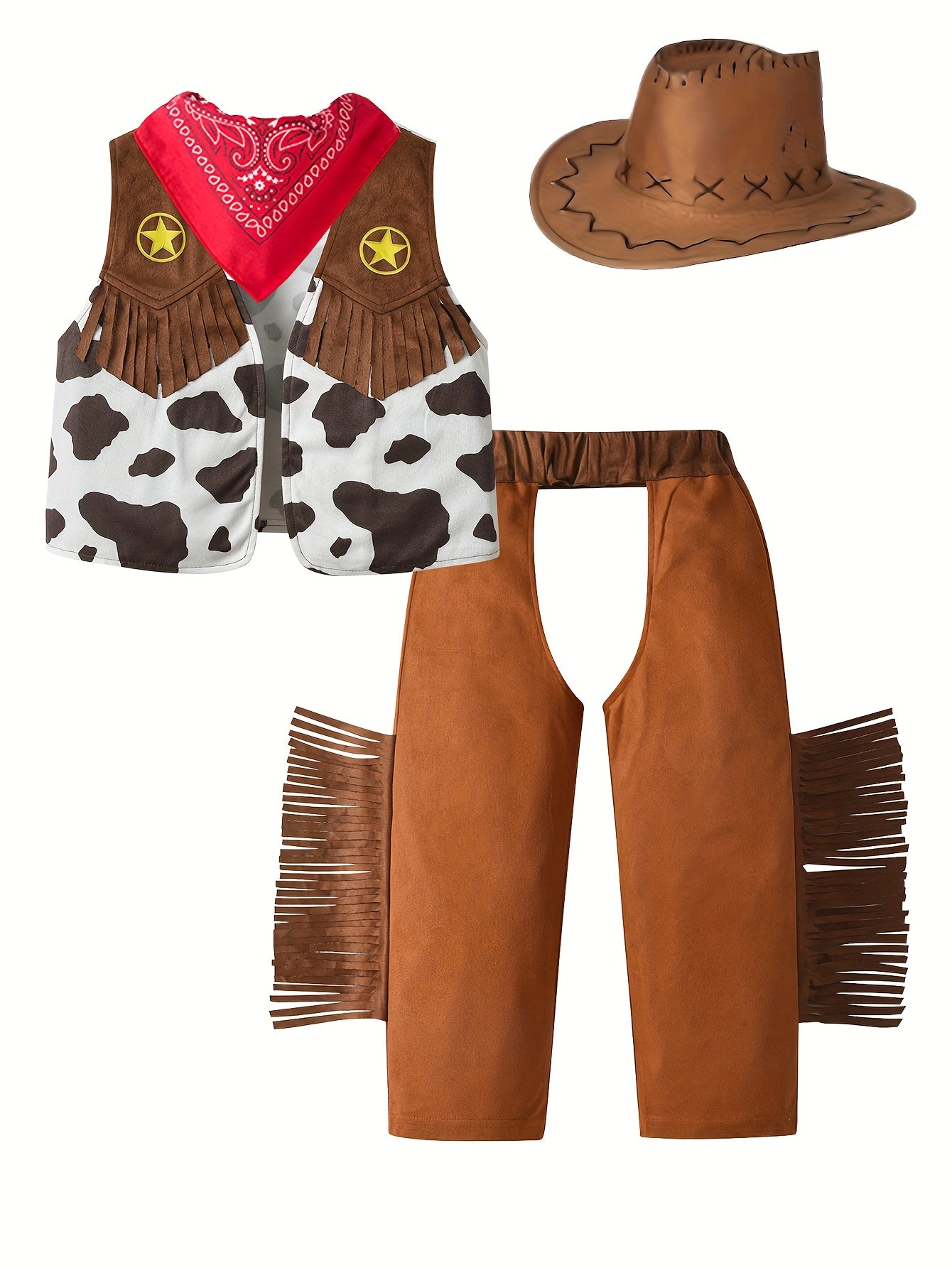 Boys' Luxury Vest, Pants, Red Bow Tie, Hat 4pcs Set for Boys' Halloween Carnival Theme Party Boys' Western Cowboy Style Set Holiday Performance Wear Halloween Gift (Shirt Not Included), Perfect for Outdoor