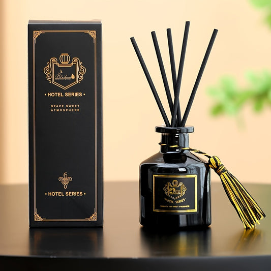 1pc Elegant Glass Fragrance Diffuser with Black Bottle & Tassel – Versatile Air Freshener for Bathroom, Home, Car, and Outdoor Use, Aromatherapy Diffuser