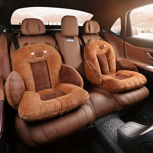 1pc Capybara Car Seat Cushion - Plush Cartoon Design, Soft Short Faux Fur, Adjustable Straps, Ideal for Office, Bedroom & Vehicle Seats, Hand Wash Only, Vehicle Seat Cushion|Playful Design|Soft Texture