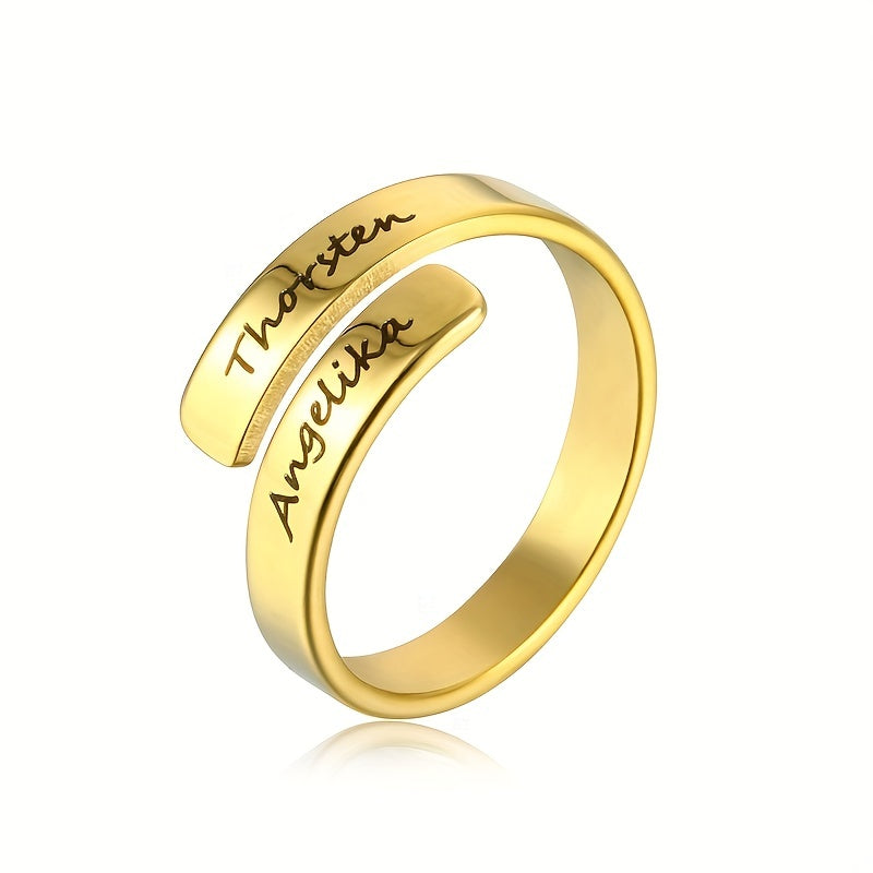 Personalized Stainless Steel Ring with 18k Gold Plating - Engrave 2 Names (Up to 25 Characters) - Perfect for Men and Women