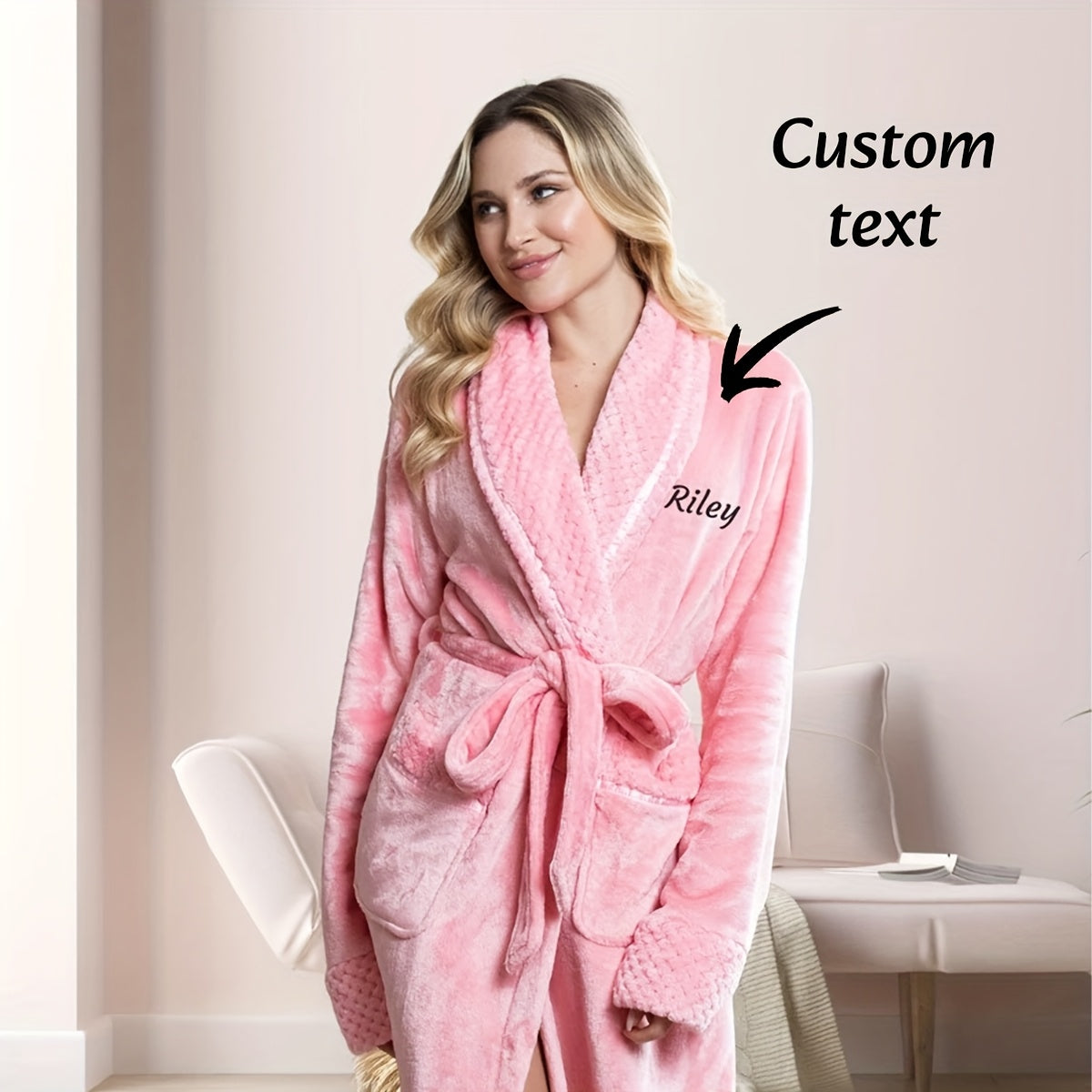 Personalized Bathrobe - Name/Text Plush Spa Robe for Men & Women, Heavy-Duty Winter Robe with Your Name, Matching Pink/Beige Homewear Gift (Christmas/) - Luxury Bathing Suit Replacement