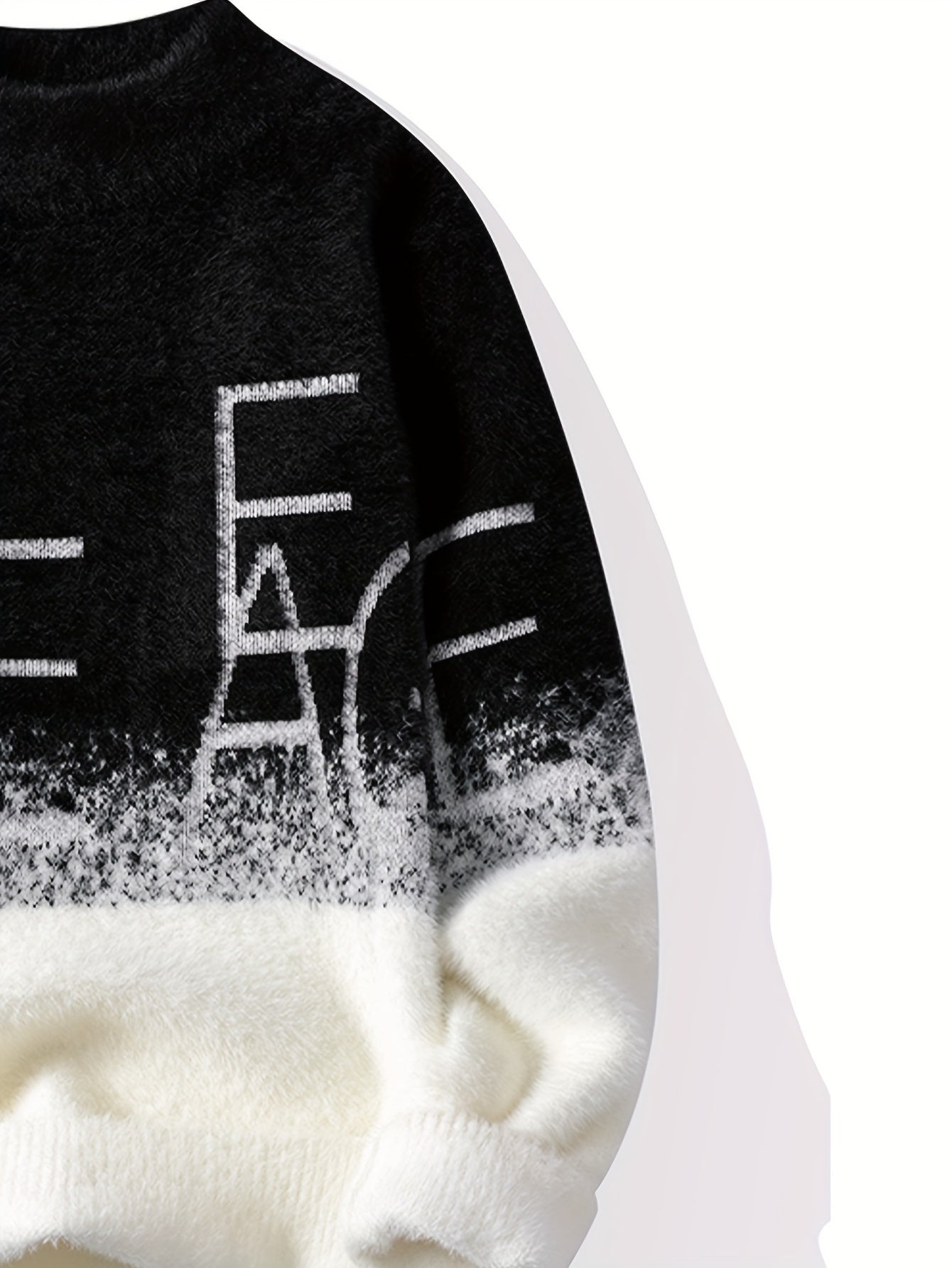 SENMEIGUO Men'S Casual Round Neck Sweater, Thickened Warmth, Fashionable Trendy Pullover Knitwear, Long Sleeve, Letter Pattern, Slim Fit, Knitted Fabric, for Autumn/Winter