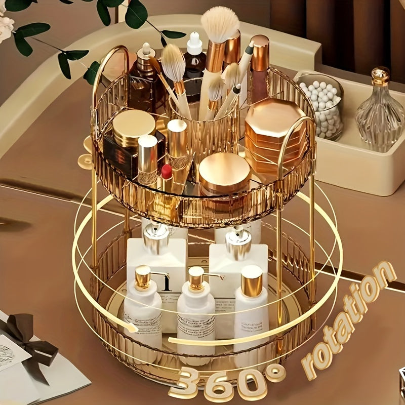 1 Pc Makeup Storage Rack, Modern Round Makeup Storage Rack With Handle For Home, 360° Rotating Makeup Organizer For Bathroom