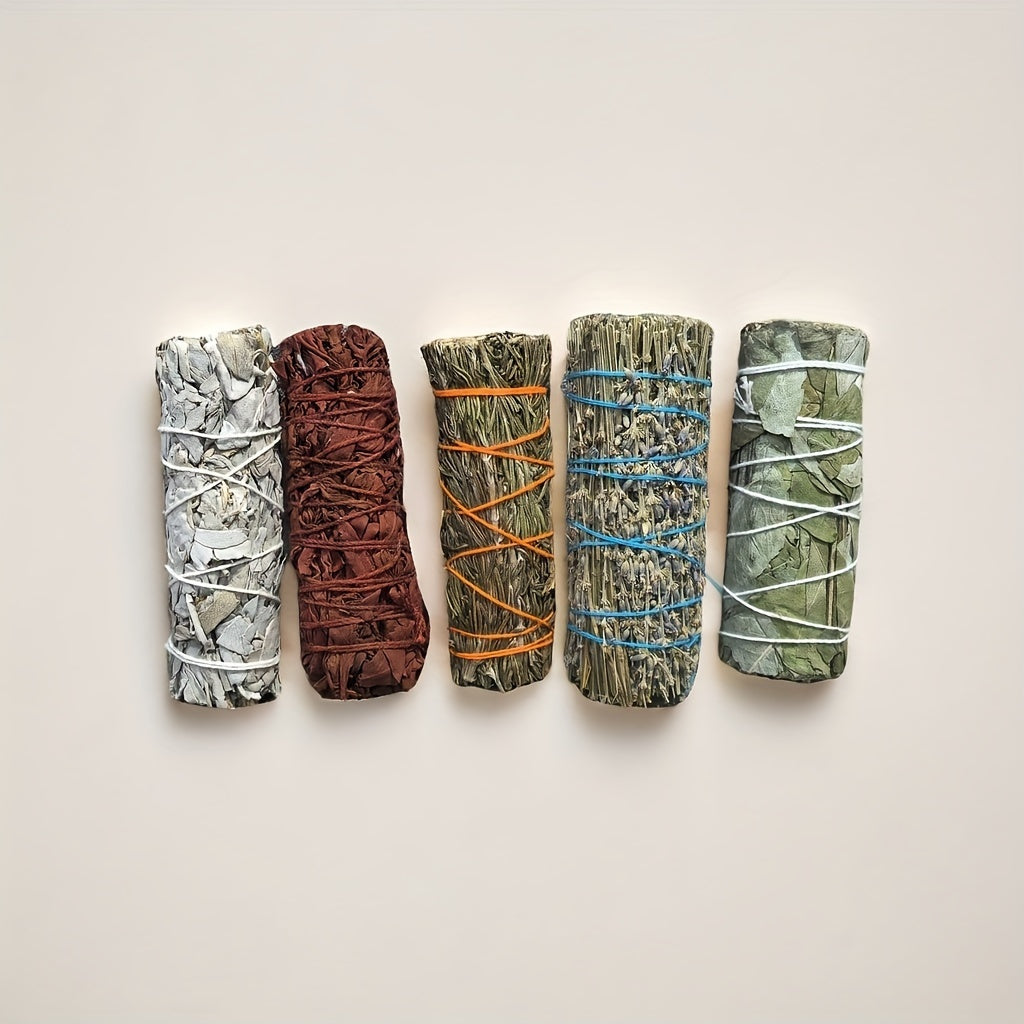The Perfect Incense Set Includes White Rat Tail Grass, Dragon Blood Grass, Rosemary, Lavender, Eucalyptus Leaves, Used for Home Cleaning, Yoga And Other Application Rituals, Holiday Gifts