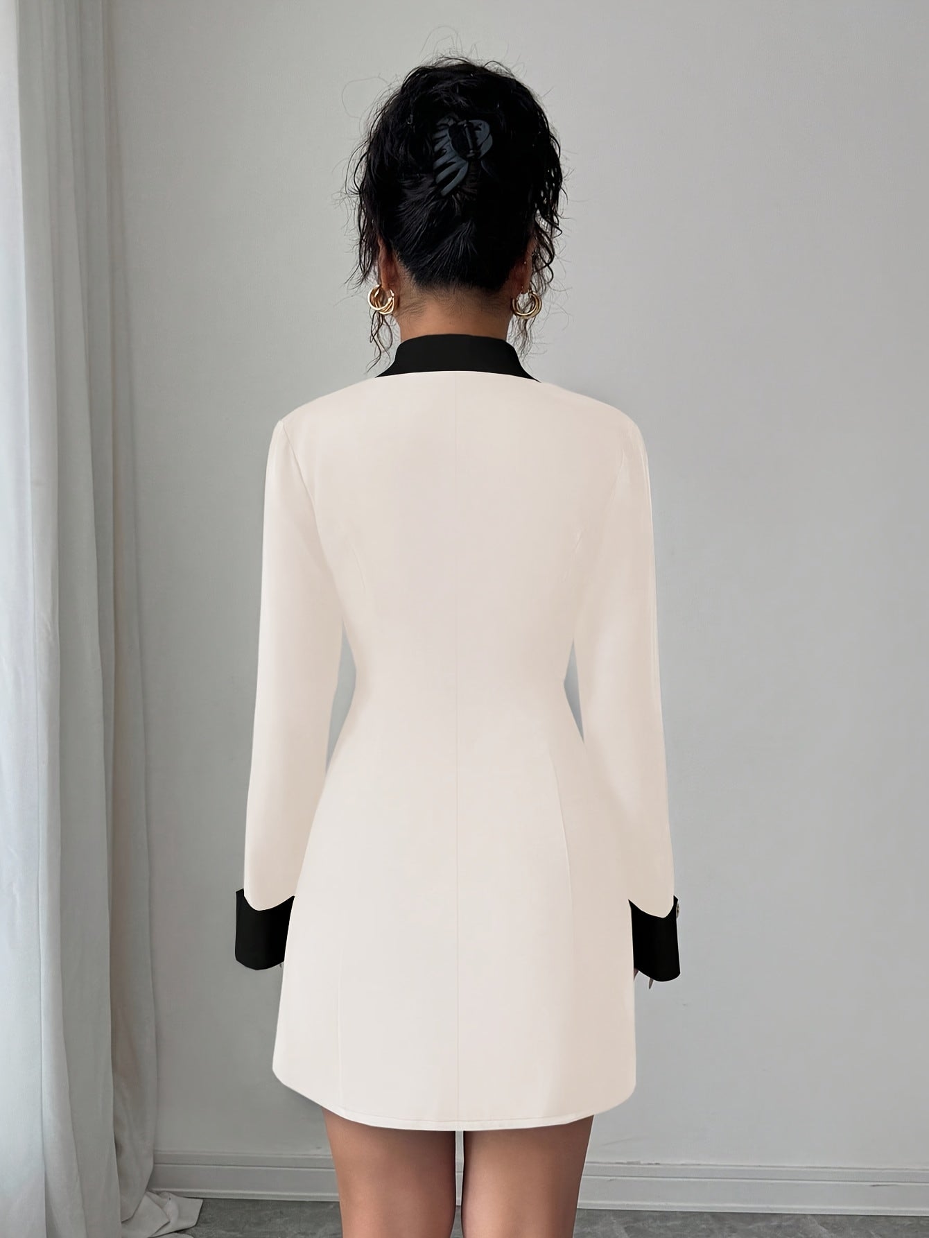 Women's Autumn French-Style Elegant Front Double-Breasted Short Dress for Evening Parties/Sister Gatherings/Night Out/Dating/Commute and Daily Wear