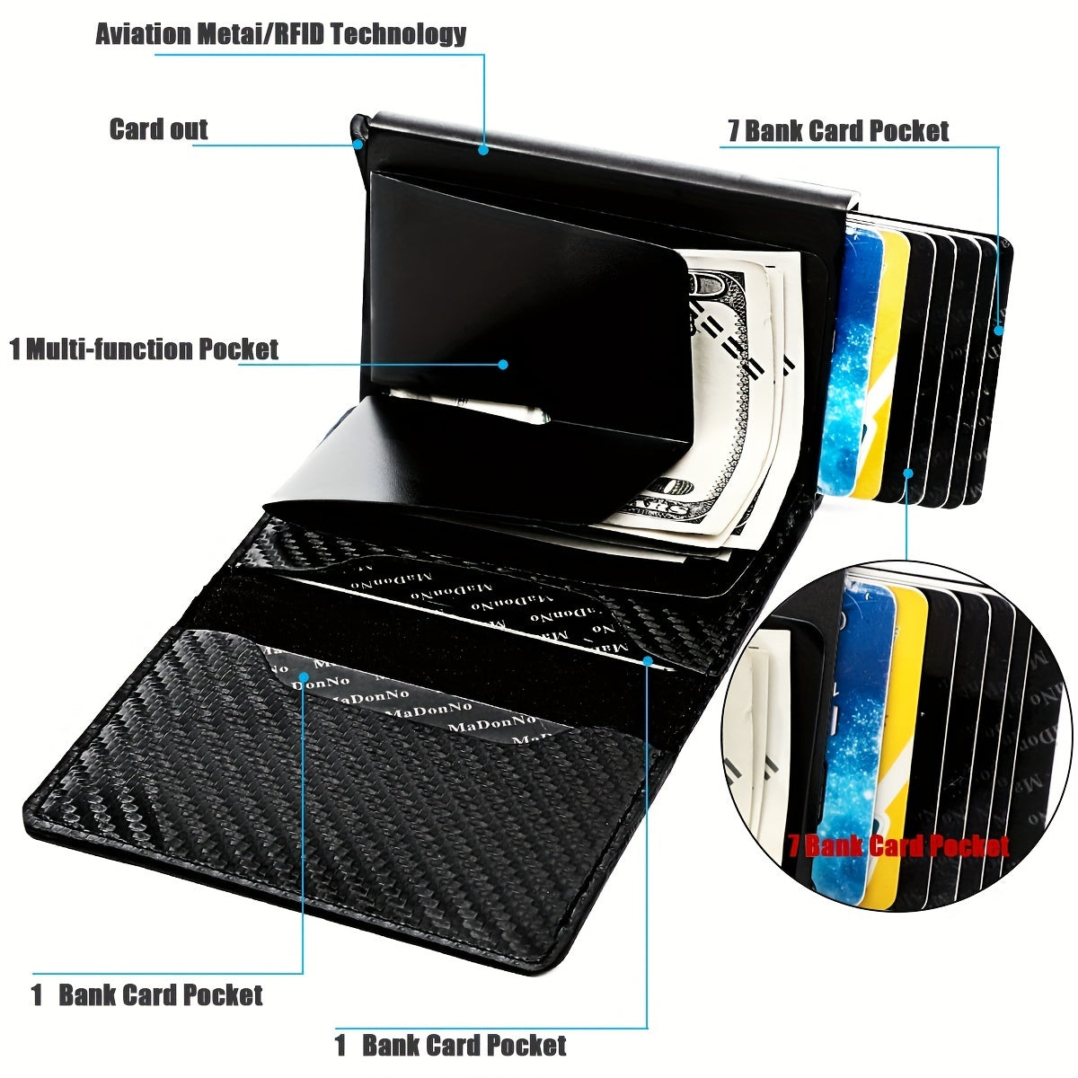 RFID Blocking Slim Metal Wallet - Card Cases with Carbon Fiber, Pop-Up, Minimalist Design, Small Black Purse for Men - Durable, Thin, and Stylish Credit Card Holder