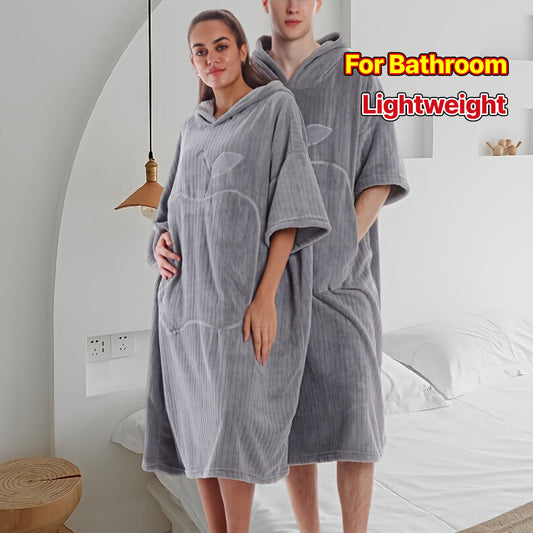 1-Pack Unisex Hooded Bathrobe - Super Soft Microfiber Plush Fleece, Cartoon Leaf Pocket Design, 10 Color Options for Indoor Bathroom & Home Use, Cozy Winter Loungewear, Plus Size Bathrobe, Bath Wraps for Women, Bath Sheets, Bath Towel Robe, Bath Robes, M