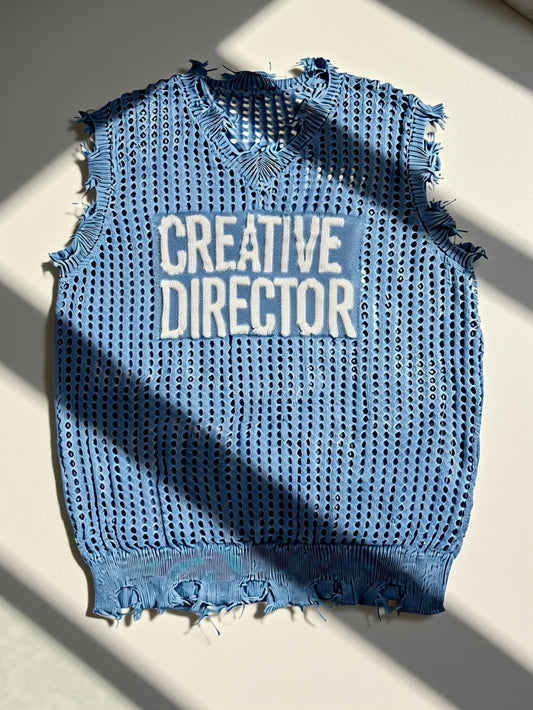 Men's & Women's Semi-Sheer Sleeveless V-Neck Sweater Vest - Korean/Japanese Streetwear Style with Creative Director Lettering, All-Season Layering Piece, Hand Washable Casual Jacket (No Belt) for Director Outfits & Everyday