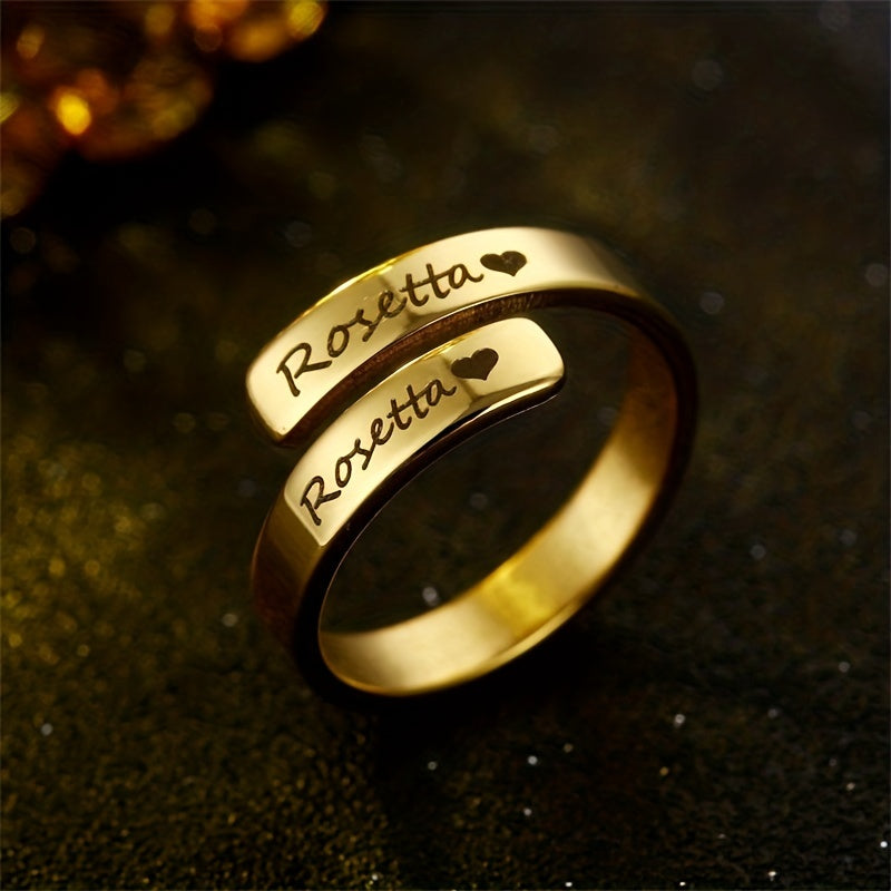 Personalized Stainless Steel Ring with 18k Gold Plating - Engrave 2 Names (Up to 25 Characters) - Perfect for Men and Women