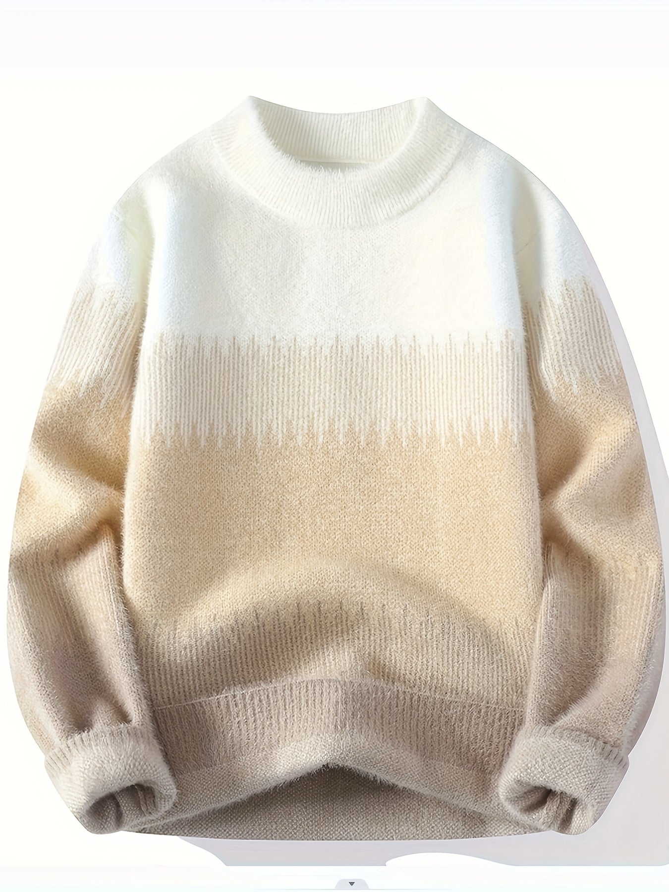 Men'S Cozy Striped Knit Sweater - Thick Warm Crew Neck Pullover with Geometric Pattern, Stretchy & Comfortable for Fall/Winter, Perfect for Casual or Stylish Outfits, Autumn Winter Apparel | Trendy Striped Sweater | Knit Construction, Sweater Vest