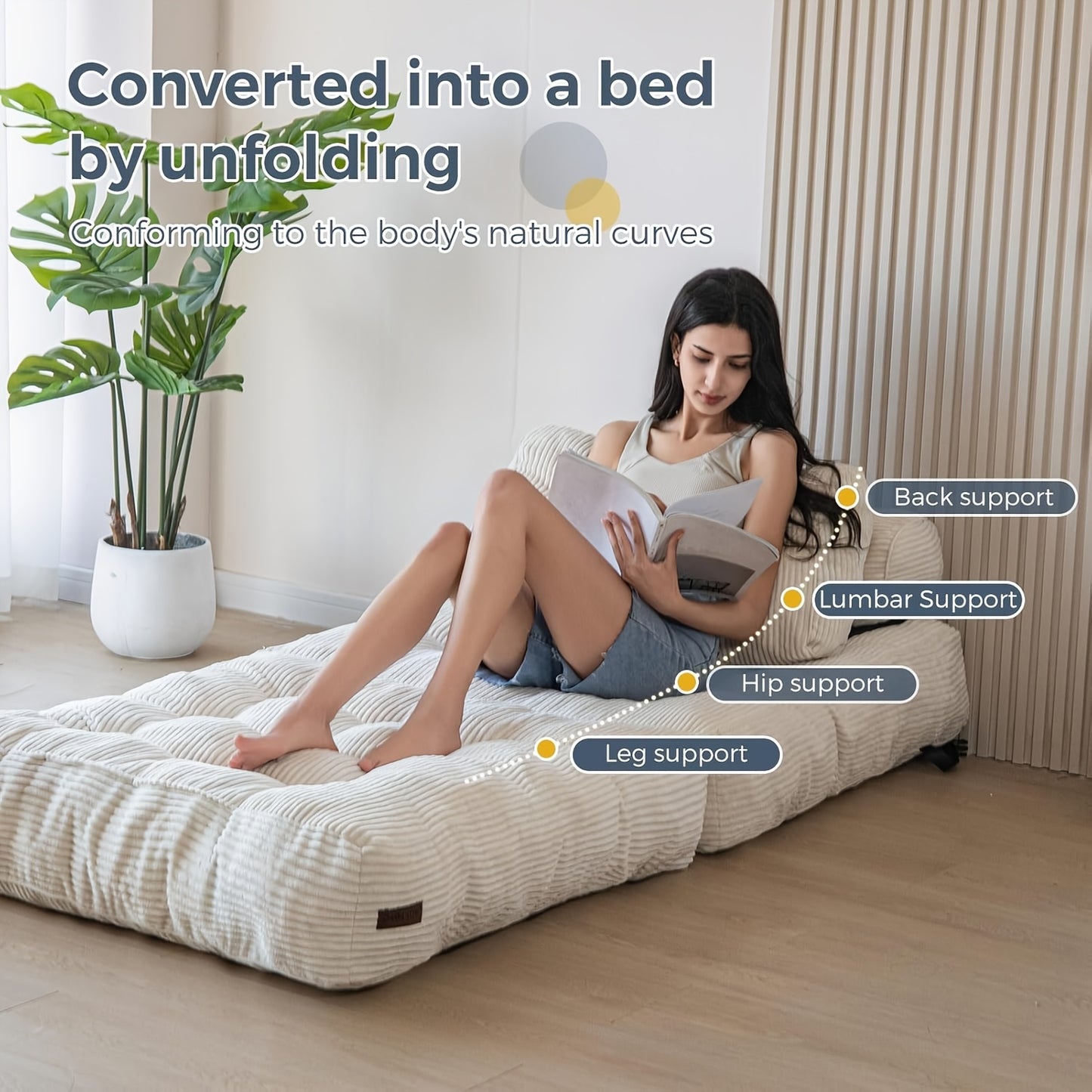 Sit or Lie Down Sofa, Boneless Multifunctional Single Sleeper Couch for Living Room, Bedroom & Office
