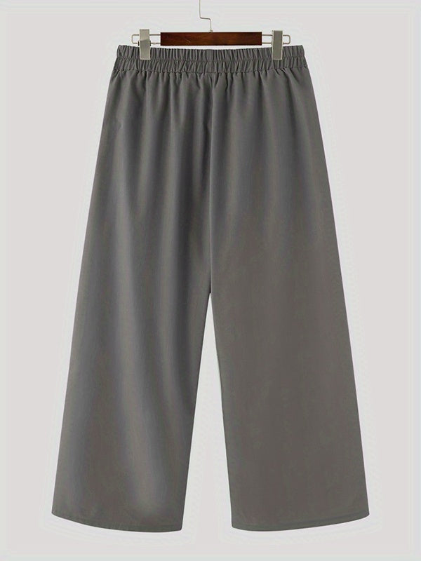 Regular Loose Fit Wide Leg Culottes - Comfortable Non-Stretch Polyester Pants for Men - Perfect for Spring and Fall Casual Wear