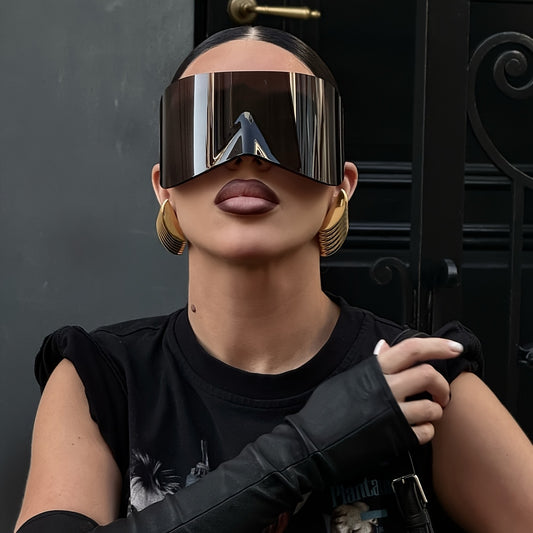 Futuristic Oversized Glasses - Stylish, Round Frame with Metal Hinges, Decorative PC Lenses for Men and Women, Y2K Fashion Accessory, Stylish Accessory|Futuristic Design|Decorative Lenses