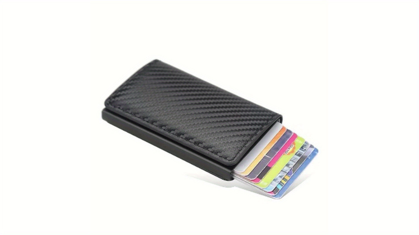 RFID Blocking Slim Metal Wallet - Card Cases with Carbon Fiber, Pop-Up, Minimalist Design, Small Black Purse for Men - Durable, Thin, and Stylish Credit Card Holder