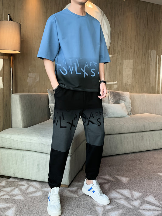 Temujin Middle East Men's Short Sleeve T-Shirt and Stylish Cotton Casual Summer Sportswear Set with Matching Cool Pants