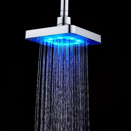 1pc 6-Inch Square LED Shower Head with Color-Changing Rainbow Lights, Hydro-Powered Rain Shower, Polished Finish Wall-Mounted Bathroom Fixture for Relaxing Spa Experience, Wallmounted Design, Shower Accessories