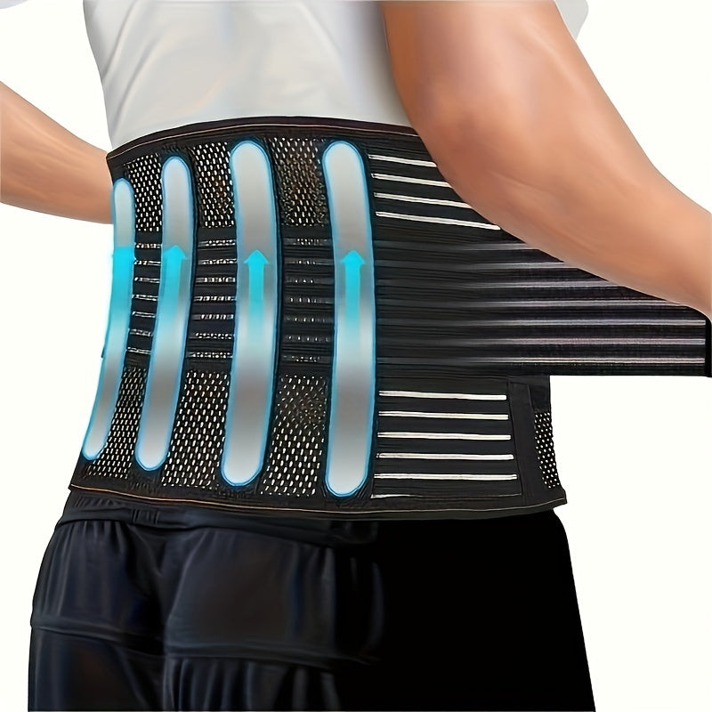 [1pc Adjustable Lower Back Brace] 1pc Adjustable Back Brace for Lower Back with 4 Stays Steel Plates, Breathable Lumbar Support Straps for Sports, Home & Lifting At Work, Waist Compression Belt for Men & Women