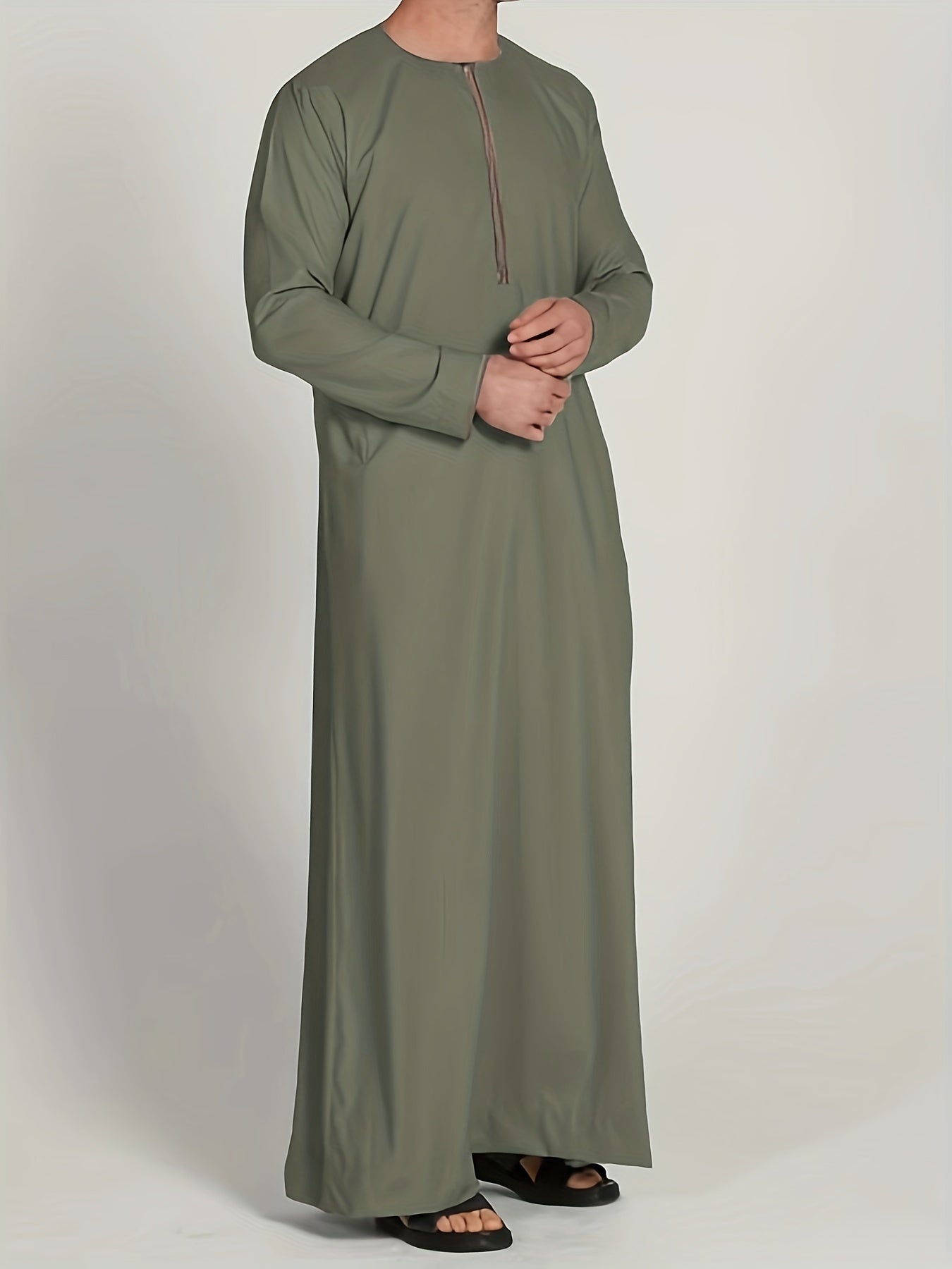 Eid Al-Adha Men's Ethnic Long Sleeve kandura, Arabic Long Gown Thobe For Men