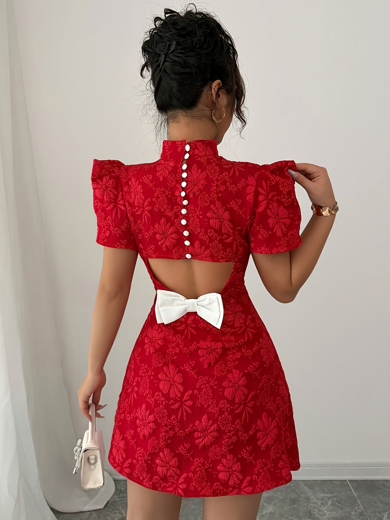 Women's Elegant Formal Party dress - High Neck flared hem, Non-Stretchy fabric for Weddings, Business Events, Evening Outfits - Year-Round Party Attire, Wedding Guest Attire, Nonstretch Fabric