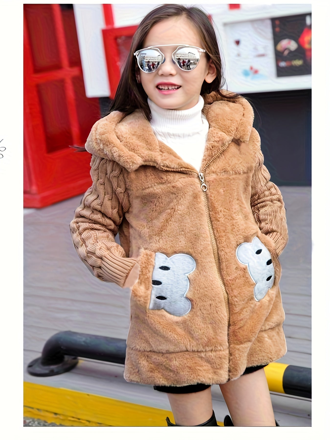 Girls' Autumn Winter Fashion Thickened Hooded Embroidered Warm Jacket, Cute Outing New Comfortable Thermal Coat