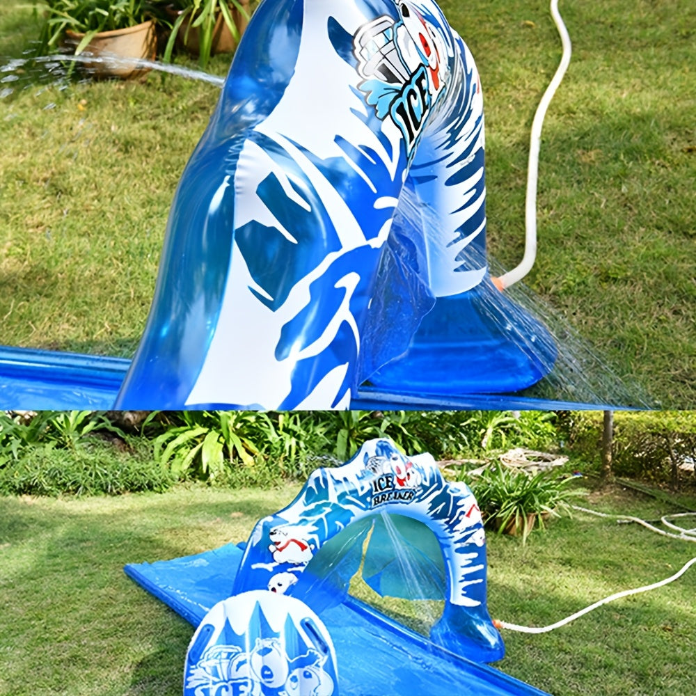 Double Sliding Water Slide for Adults & Kids - Blue Tiger Design with Ice Climbers, Outdoor Summer Fun for Backyard, Pool Parties, Camping & Family Bonding