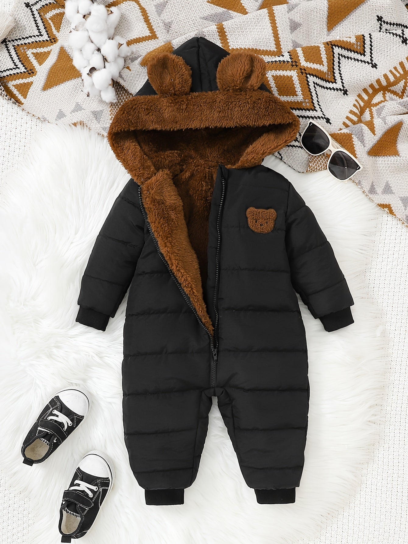 Baby Boy Winter Jumpsuit - Soft Plush Onesie with Hood, Warm Outfit, Easy Diaper change, Loose Fit Newborn Clothing for Cold Weather & Photoshoots - Infant & Toddler, Perfect for Outdoor, Photoshoot Outfit, Comfortable Wear, Perfect For