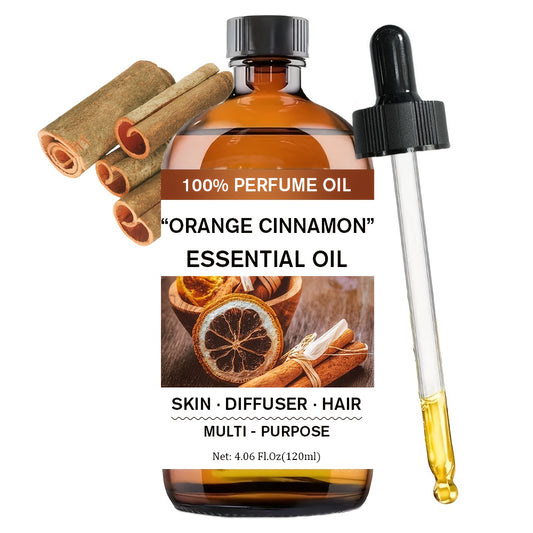 4.06 fl.oz Pure Orange Cinnamon Essential Oil - Hydrates & Nourishes for Skin & Hair, Long-Lasting Natural Fragrance, Ideal for Diffusers, Massage, and Meditation
