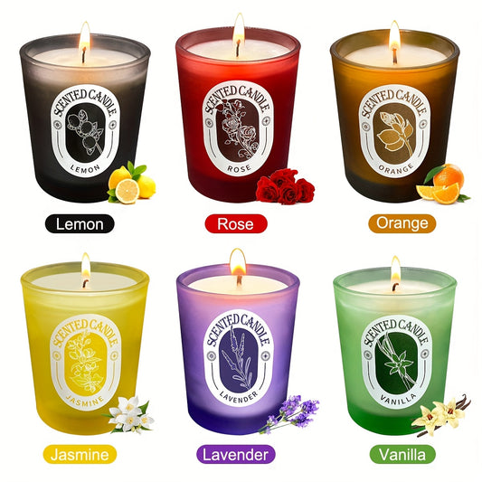 1pc Frosted Glass Scented Candle with Natural Soy Wax, Rich Rose Lavender Lemon and Smoky Vanilla Fragrance, Home Decor Gift for Family Gatherings, Dinner Spa, Women'S Gifts, Holiday Parties, Festive Atmosphere Decoration