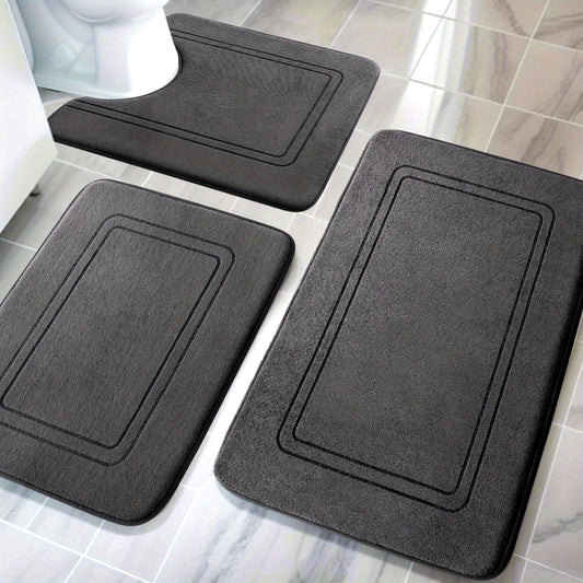 Ultra-Soft Memory Foam Bath Mat Set - 3pcs, Non-Slip & Super Absorbent, Machine Washable U-Shaped Toilet Mats for Bathroom, Bathroom Accessories