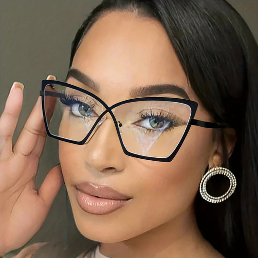 1pc Oversized Cat-Eye Glasses for Women & Men - Large Round Frame Retro Style Eyewear with Black/White/ Options, Full-Rim Metal Hinges - Unisex Vintage Glasses for Daily Wear, Parties, Birthday/Christmas/Halloween Gifts