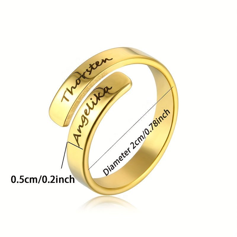 Personalized Stainless Steel Ring with 18k Gold Plating - Engrave 2 Names (Up to 25 Characters) - Perfect for Men and Women