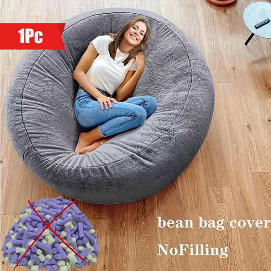 1pc Bean Bag Sofa Cover (NO Filling) Living Room Round Soft Comfortable Fluffy Bean Bag Chair Cover For Bedroom Office Home Decor (NO Filler)