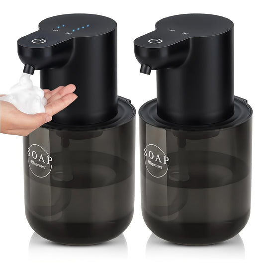 [Sleek Elegance] Touchless Smart Sensor Soap Dispenser – Automatic Foam/Liquid Dispenser with 4 Adjustable Settings, Wall-Mounted Design for Kitchen & Bathroom,, USB Rechargeable, Stylish Black Modern Design for Home, Office, and School