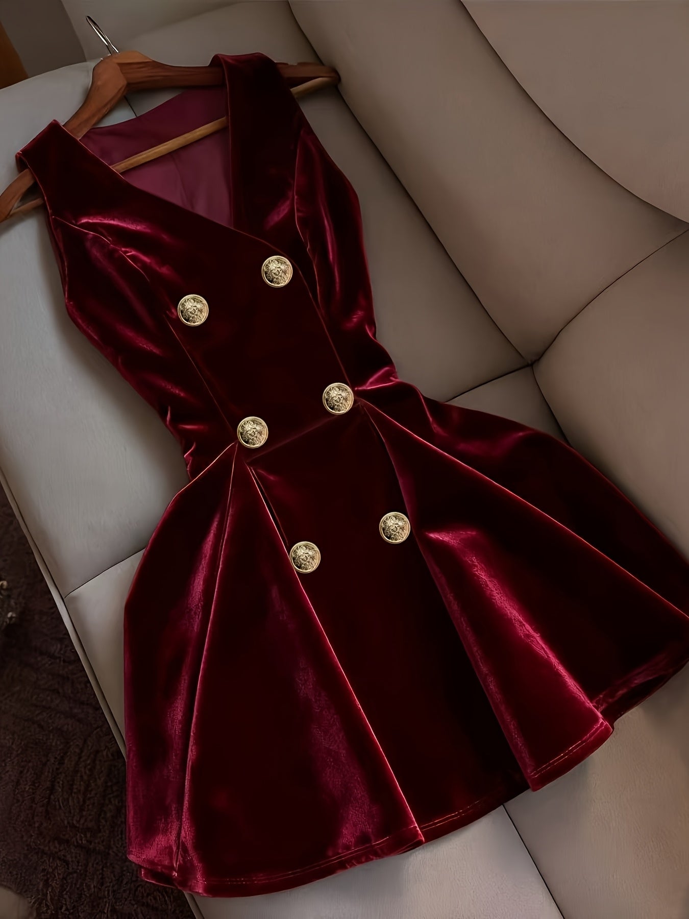 Women'S Elegant Sleeveless V-Neck Party Dress with Double Button Closure - Floor-Length Formal Evening Gown, Structured A-Line Silhouette, All-season Versatile For Weddings, Galas & Special Events, Wedding Guest Attire, Sophisticated Style