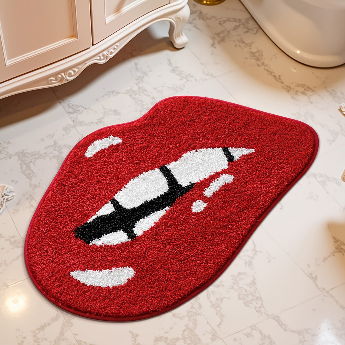 1pc DAJIANG Red Lip Bath Mat - Extra Soft Non-Slip Absorbent Bathroom Rug with Red Lips Design, Plush TPR Backing & Machine Washable - Valentine'S Gift for Women, Bathroom Decor, Playful Design, Home Decorators