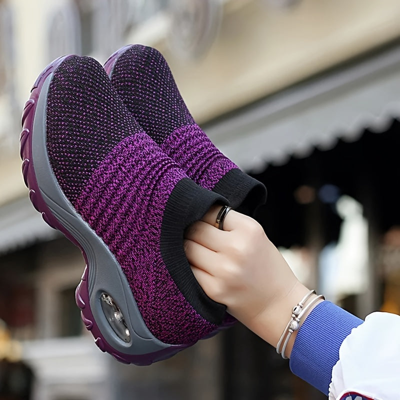 Women's Knitted Socks Shoes, Slip-on Breathable Running Shoes, Air Cushion Casual Walking Shoes For Women & Men