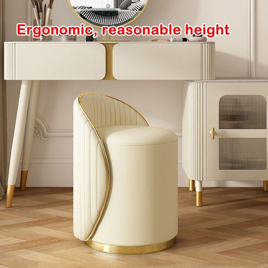 Modern Luxury Swivel Makeup Chair & Ottoman - Memory Foam Cushion, White & Blue/Golden Accent Stool with Soft Curved Backrest, Space-Saving Design for Small Spaces, Easy Assembly, Hardwood Frame & Plywood Construction, Ideal for Bedroom, Living Room, Van